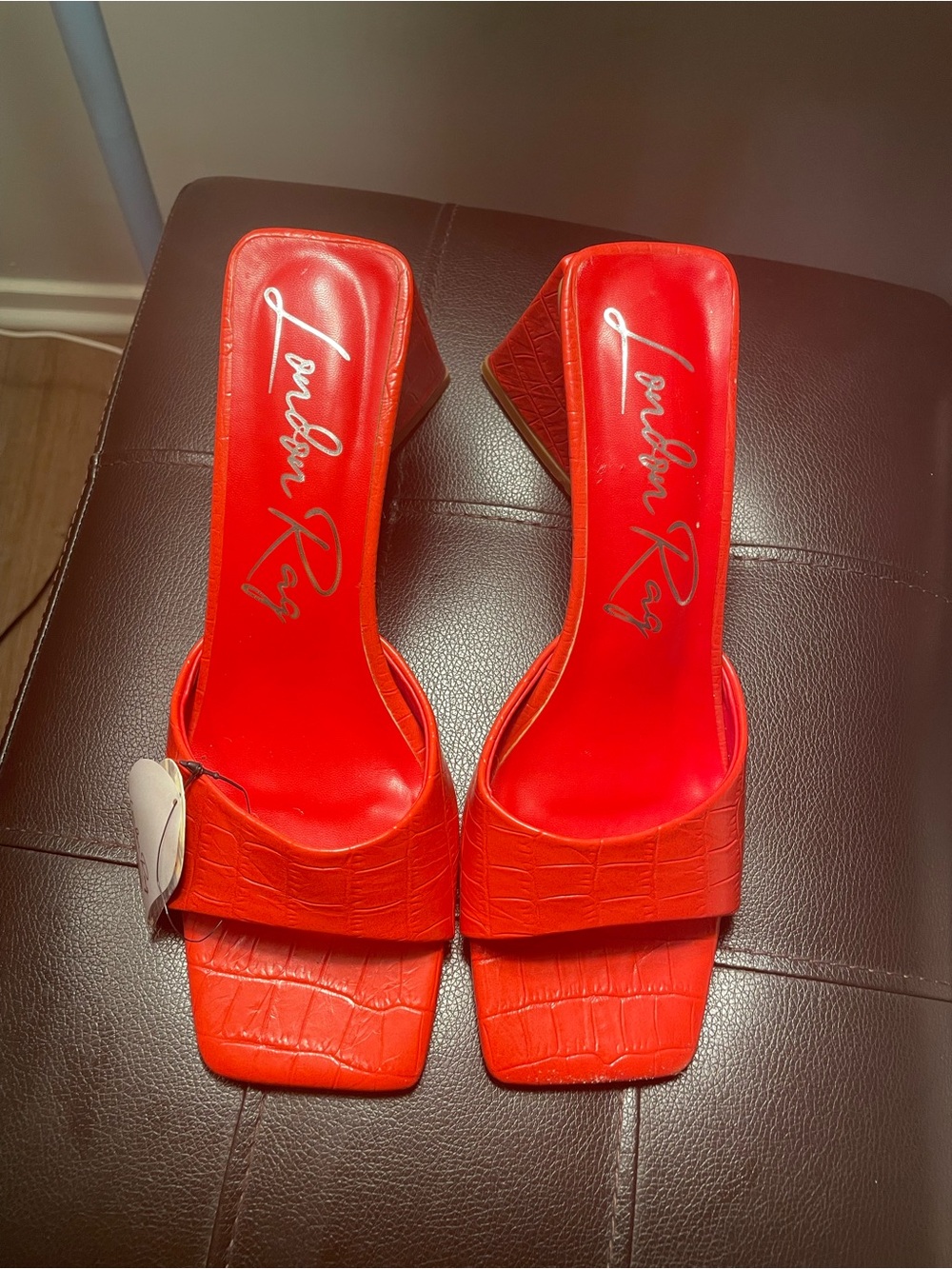 Red Croc-Embossed Slide Heels